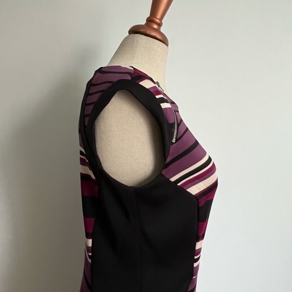 Enfocus Studio -  Burgundy,  Black & Cream Stripped Bodycon Midi Dress - Picture 6 of 13